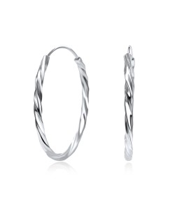 Twisted Rhodium Plated Silver Hoop Earring HO-1735-RP